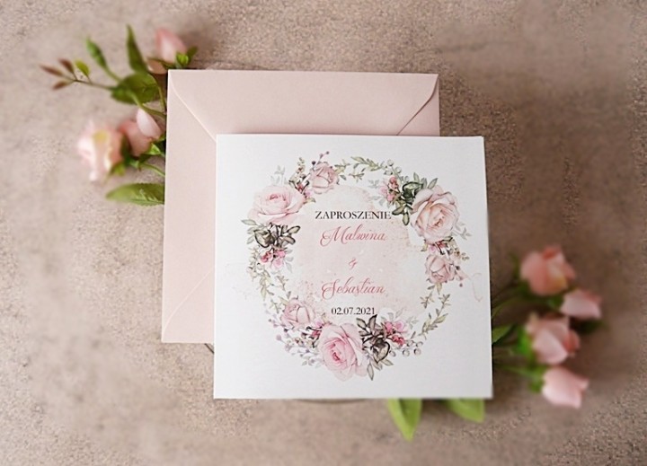 Zaproszenie na ślub SIMPLE 5 koperta różowe 