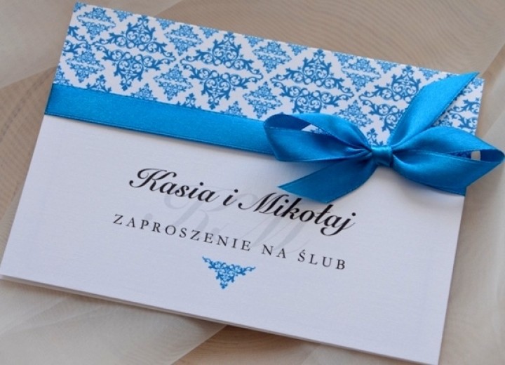 Zaproszenie na ślub wesele GLORIA 9 biało niebieskie 