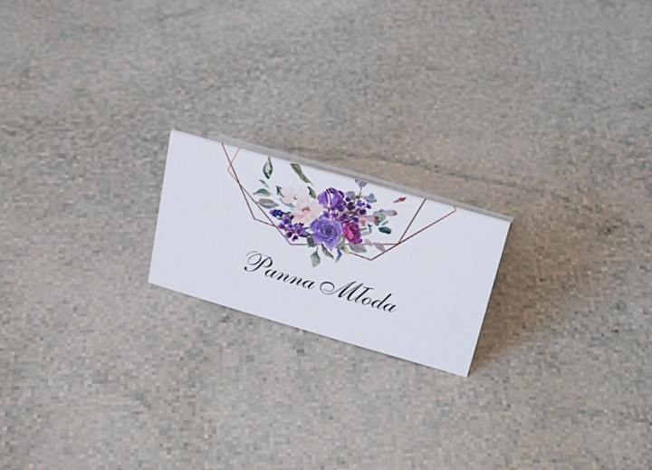 Winietka na ślub na stół tabliczka fioletowe kwiaty 