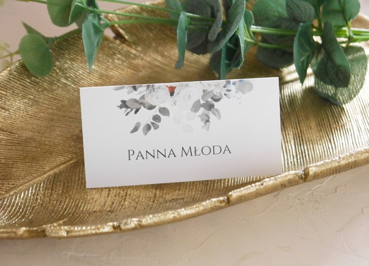 Winietka na ślub na stół z motywem kwiatów i liści 