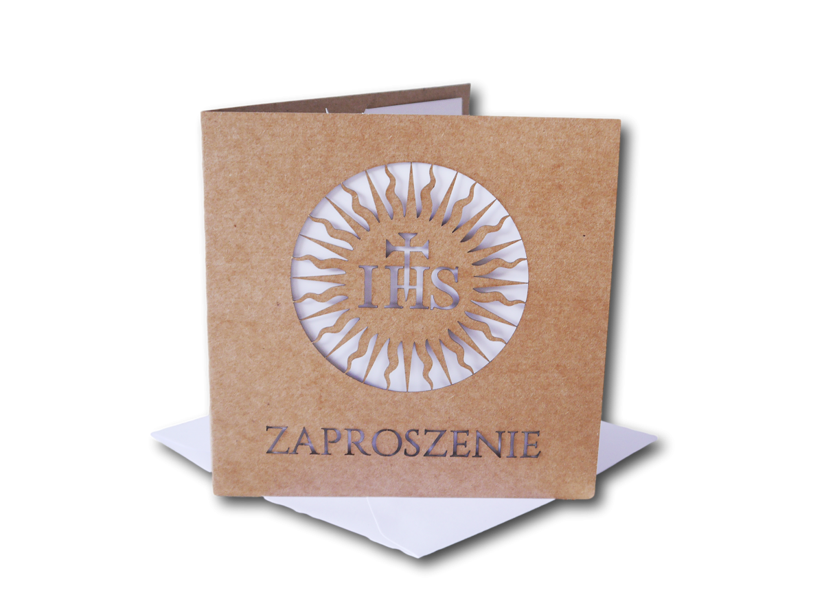 Zaproszenia na pierwszą komunię EKO KRAFT WYCINANE LASEROWO koperta